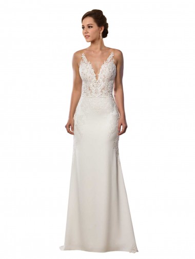 Ivoire Sirène Col V Dentelle Crêpe Stretch Robes de mariée