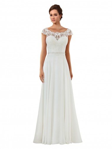 Ivoire Trapèze Bateau Mousseline Classique Robes de mariée