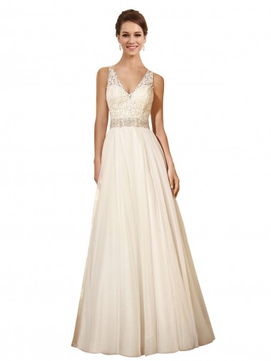 Ivoire Trapèze Col V Tulle Robes de mariée