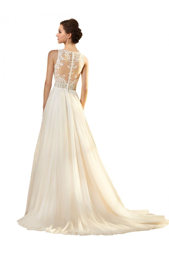 Ivoire Trapèze Col V Tulle Robes de mariée