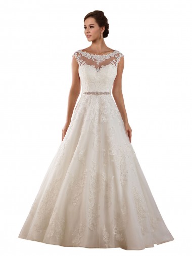 Ivoire Trapèze Illusion Tulle Dentelle Classique Robes de mariée
