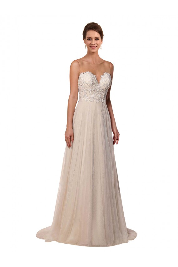 Ivoire Trapèze Illusion Tulle Dentelle Robes de mariée