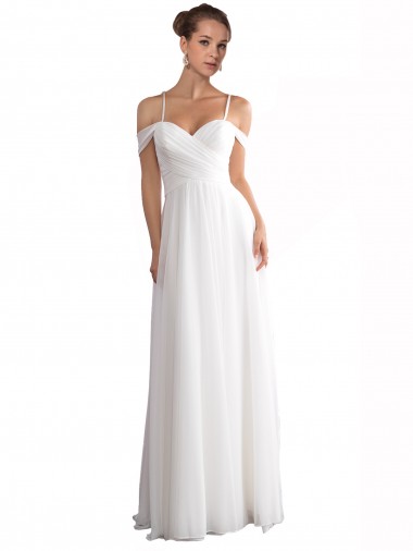Ivoire Trapèze Épaule Dénudée Balayage train Mousseline Plage Robes de mariée