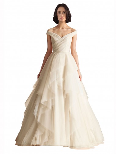Ivoire Trapèze Épaule Dénudée Tulle Robes de mariée