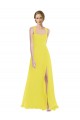 Jaune Trapèze Bretelles spaghetti Mousseline Longue Robes demoiselle d'honneur