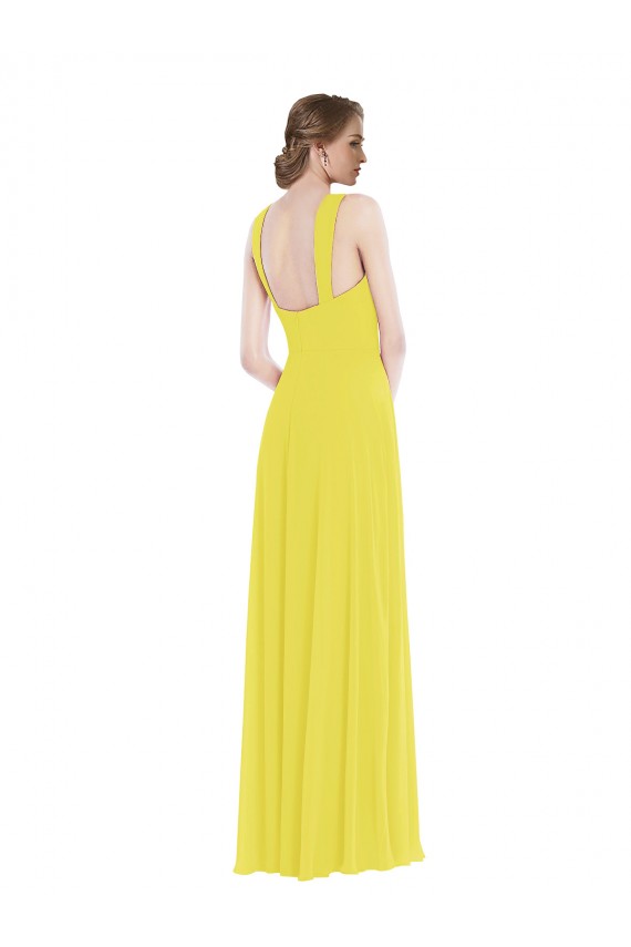 Jaune Trapèze Bretelles spaghetti Mousseline Longue Robes demoiselle d'honneur