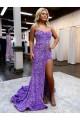 Lavande Trapèze Traîne moyenne Paillettes Velours Longue Robes de bal