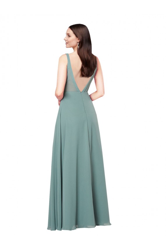 Lavande foncée Fourreau Col V Mousseline Longue Formelles Robes demoiselle d'honneur / Robes de soirée