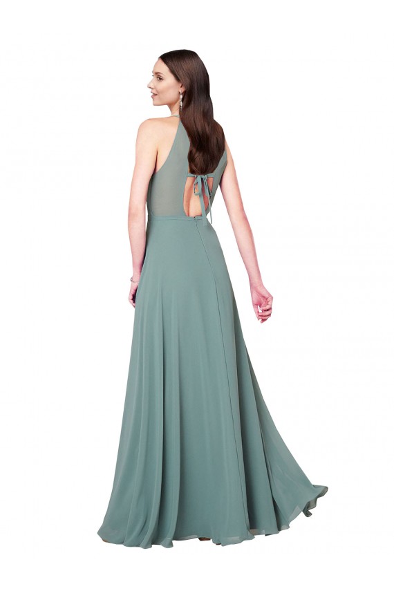 Lavande foncée Trapèze Licou Mousseline Longue Robes demoiselle d'honneur