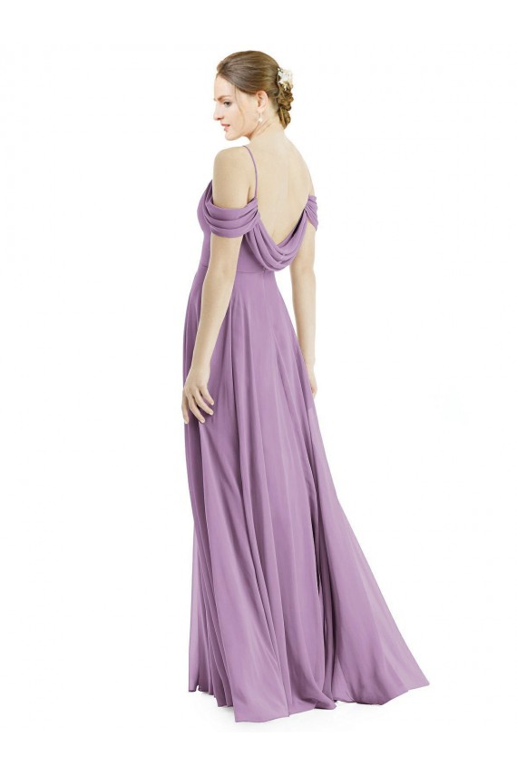 Lavande foncée Trapèze Épaule Dénudée Bretelles spaghetti Mousseline Longue Robes demoiselle d'honneur