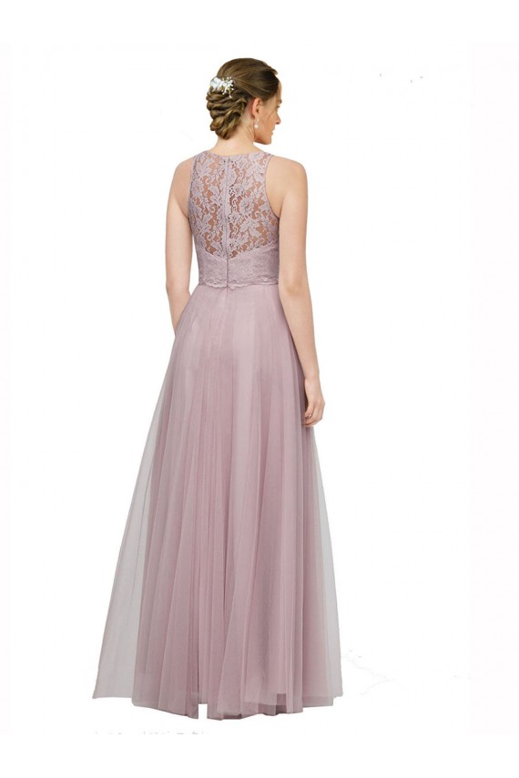 Light Lilac Trapèze Tulle Dentelle Longue Robes demoiselle d'honneur