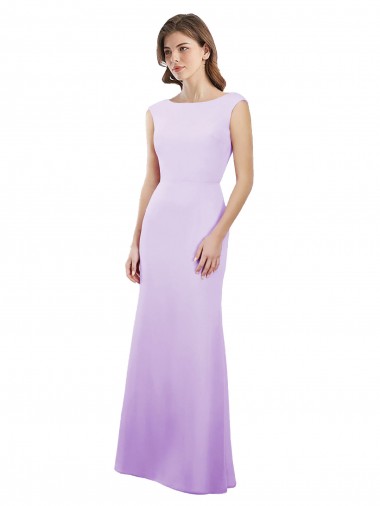 Lilas Colonne Col rond Mousseline Longue Robes demoiselle d'honneur