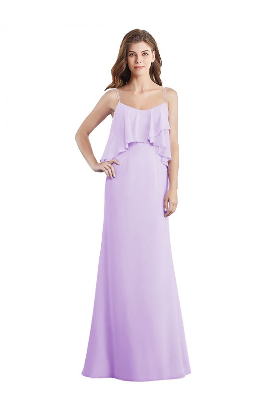 Lilas Trapèze Bretelles spaghetti Scoop Mousseline Longue Robes demoiselle d'honneur