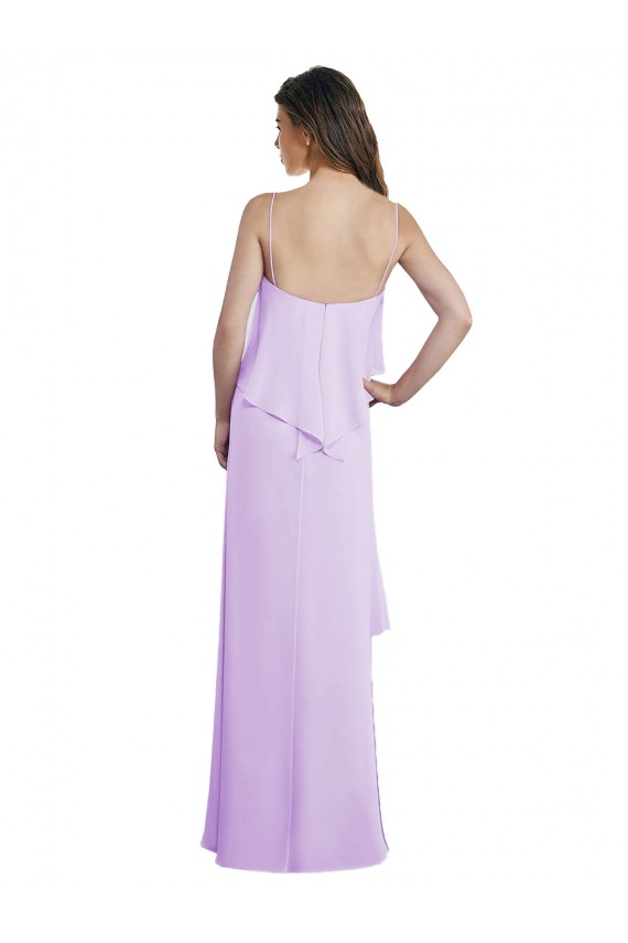 Lilas Trapèze Bretelles spaghetti Scoop Mousseline Longue Robes demoiselle d'honneur