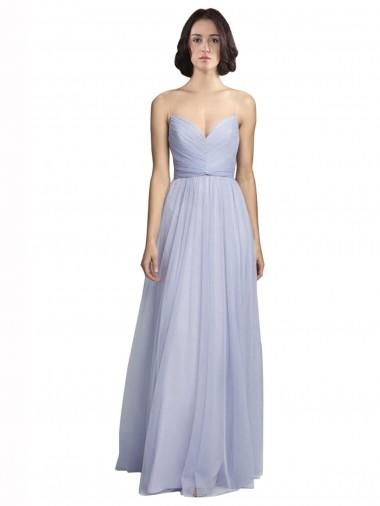 Lilas Trapèze Bretelles spaghetti Tulle Longue Robes demoiselle d'honneur