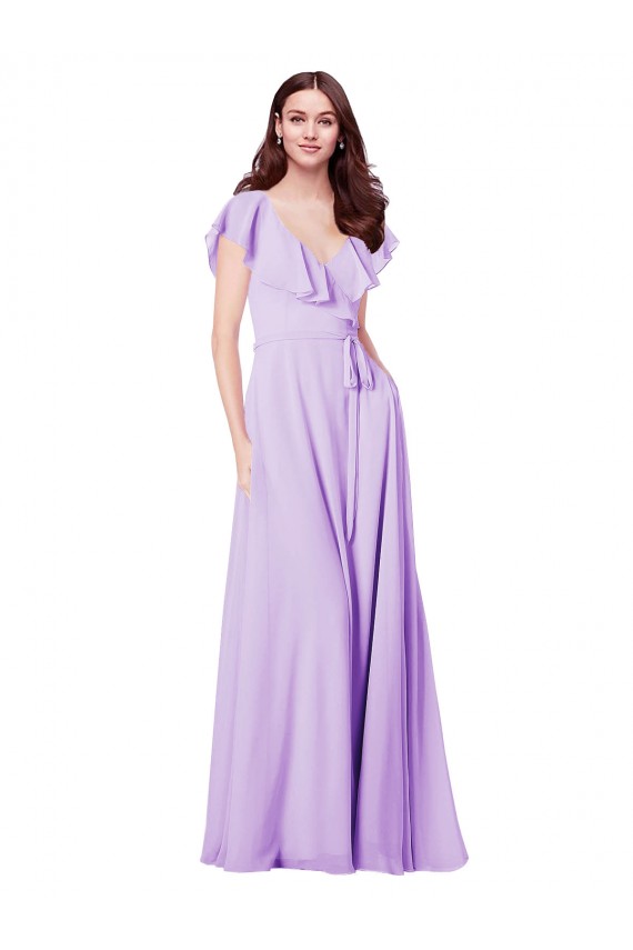 Lilas Trapèze Col V Mousseline Longue Robes demoiselle d'honneur