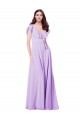 Lilas Trapèze Col V Mousseline Longue Robes demoiselle d'honneur