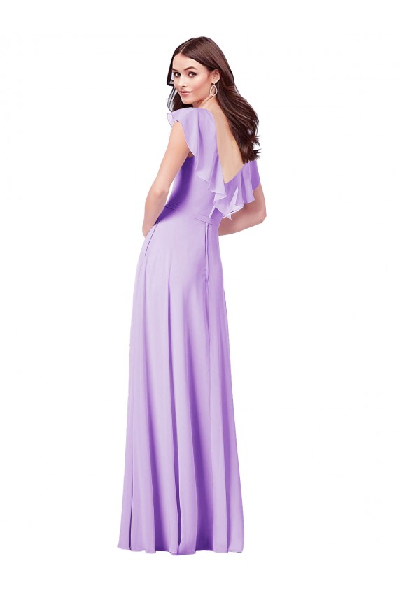 Lilas Trapèze Col V Mousseline Longue Robes demoiselle d'honneur