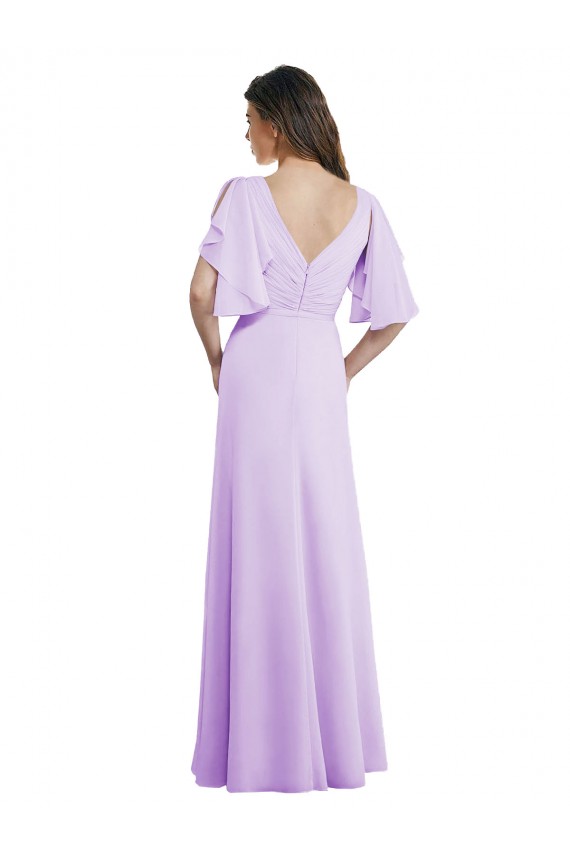 Lilas Trapèze Col V Mousseline Longue Robes demoiselle d'honneur