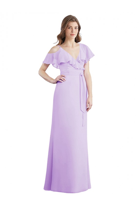 Lilas Trapèze Col V Mousseline Longue Robes demoiselle d'honneur