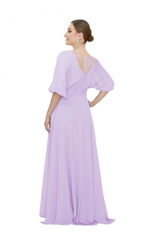 Lilas Trapèze Col V Mousseline Longue Robes demoiselle d'honneur