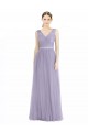 Lilas Trapèze Col V Tulle Longue Robes demoiselle d'honneur