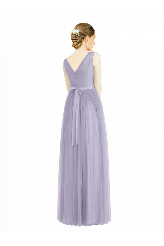 Lilas Trapèze Col V Tulle Longue Robes demoiselle d'honneur