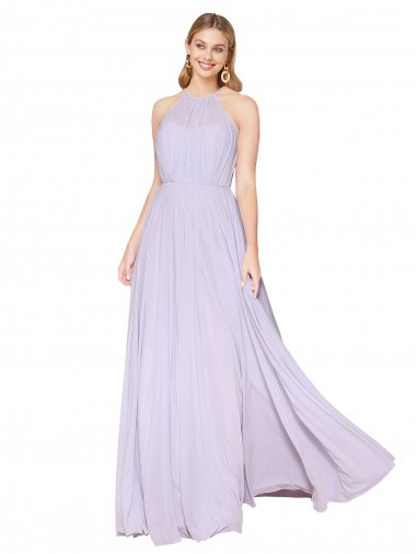Lilas Trapèze Licou Col Haut Mousseline Longue Formelles Robes demoiselle d'honneur / Robes de soirée / Robes de bal