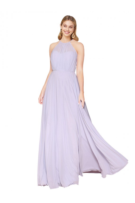 Lilas Trapèze Licou Col Haut Mousseline Longue Formelles Robes demoiselle d'honneur / Robes de soirée / Robes de bal