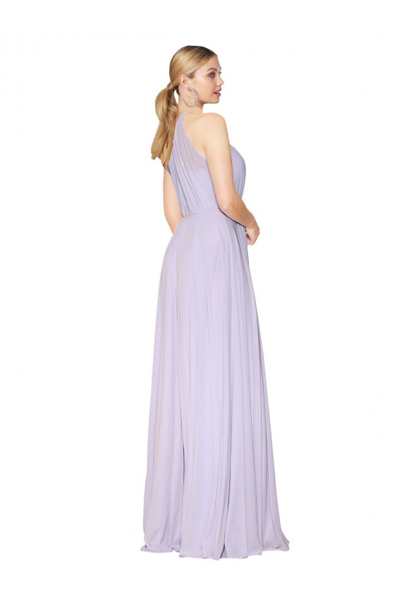 Lilas Trapèze Licou Col Haut Mousseline Longue Formelles Robes demoiselle d'honneur / Robes de soirée / Robes de bal