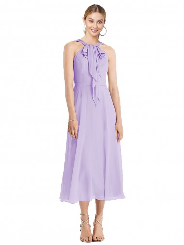 Lilas Trapèze Licou Mousseline Courte Robes demoiselle d'honneur / Robes de cocktail