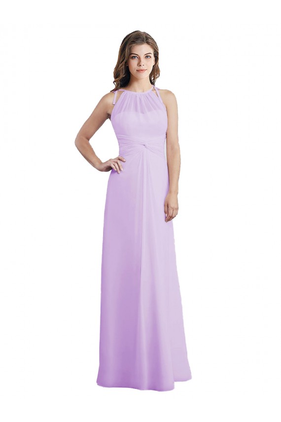 Lilas Trapèze Licou Mousseline Longue Robes demoiselle d'honneur