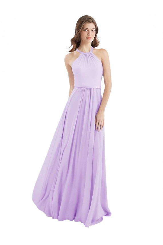 Lilas Trapèze Licou Mousseline Longue Robes demoiselle d'honneur