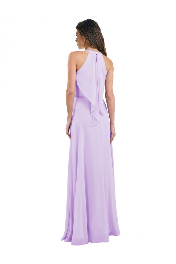 Lilas Trapèze Licou Mousseline Longue Robes demoiselle d'honneur