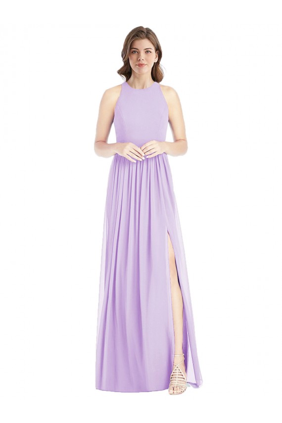 Lilas Trapèze Licou Mousseline Longue Robes demoiselle d'honneur