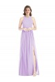 Lilas Trapèze Licou Mousseline Longue Robes demoiselle d'honneur