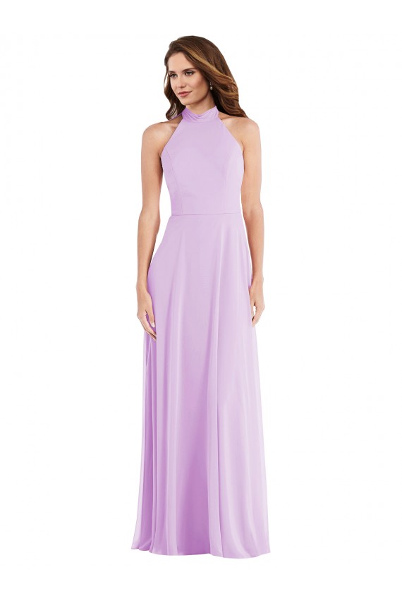 Lilas Trapèze Licou Mousseline Longue Robes demoiselle d'honneur