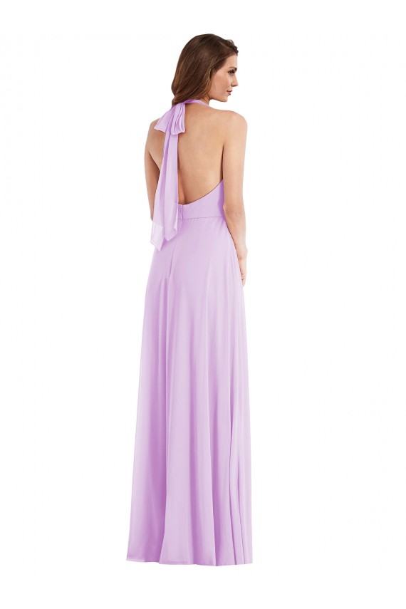Lilas Trapèze Licou Mousseline Longue Robes demoiselle d'honneur