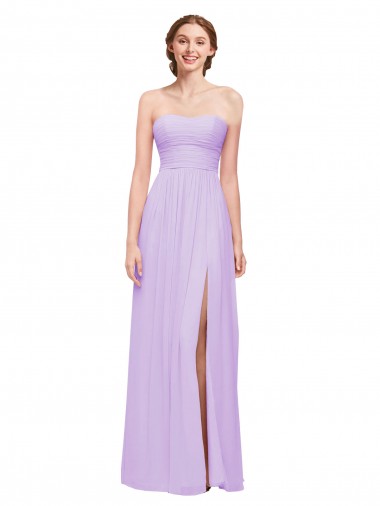 Lilas Trapèze Sans bretelle Mousseline Longue Robes demoiselle d'honneur