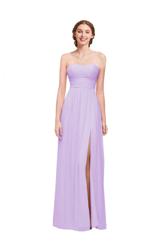 Lilas Trapèze Sans bretelle Mousseline Longue Robes demoiselle d'honneur