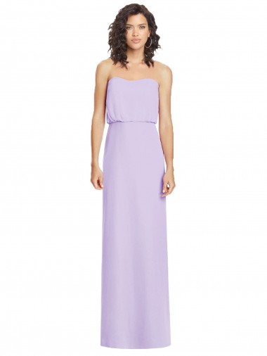 Lilas Trapèze Sans bretelle Mousseline Longue Robes demoiselle d'honneur