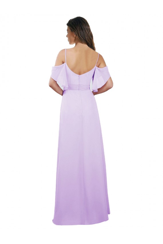 Lilas Trapèze Épaule Dénudée Bretelles spaghetti Mousseline Longue Robes demoiselle d'honneur