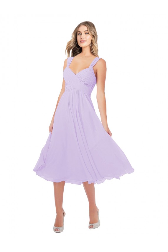 Lilas Trapèze midi Mousseline Courte Asymétrique Robes demoiselle d'honneur / Robes de cocktail