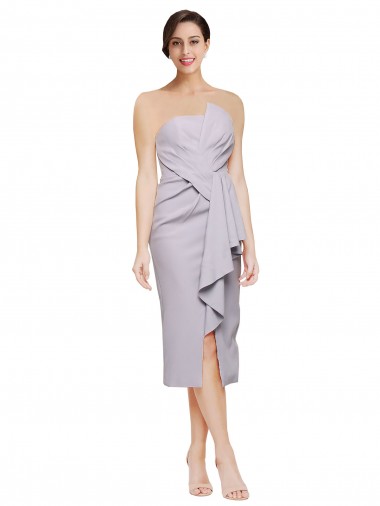 Lilas arctique Fourreau Sans bretelle midi Crêpe Stretch Courte Asymétrique Robes demoiselle d'honneur / Robes de soirée / Robes de cocktail