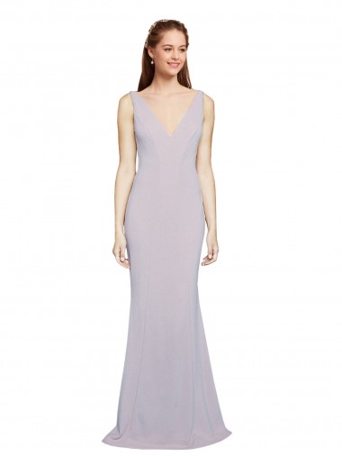 Lilas arctique Sirène Col V Crêpe Stretch Longue Formelles Robes demoiselle d'honneur / Robes de soirée / Robes de bal