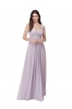 Lueur rose Trapèze Col V Mousseline Longue Robes demoiselle d'honneur