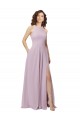 Lueur rose Trapèze Licou Col Haut Mousseline Longue Robes demoiselle d'honneur