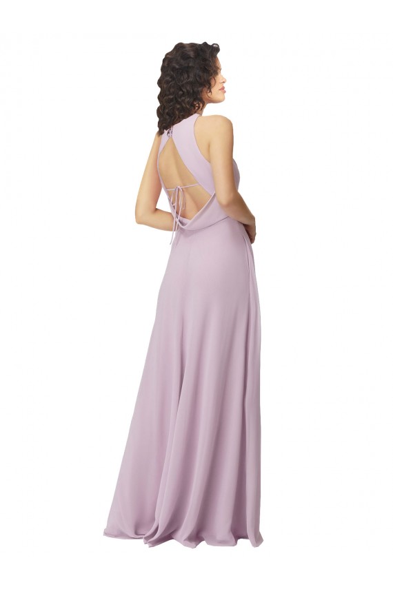 Lueur rose Trapèze Licou Col Haut Mousseline Longue Robes demoiselle d'honneur