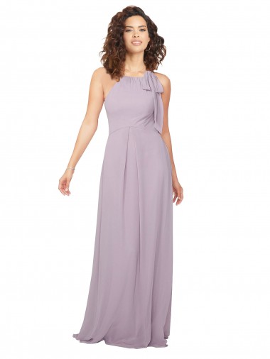 Lueur rose Trapèze Licou Mousseline Longue Robes demoiselle d'honneur
