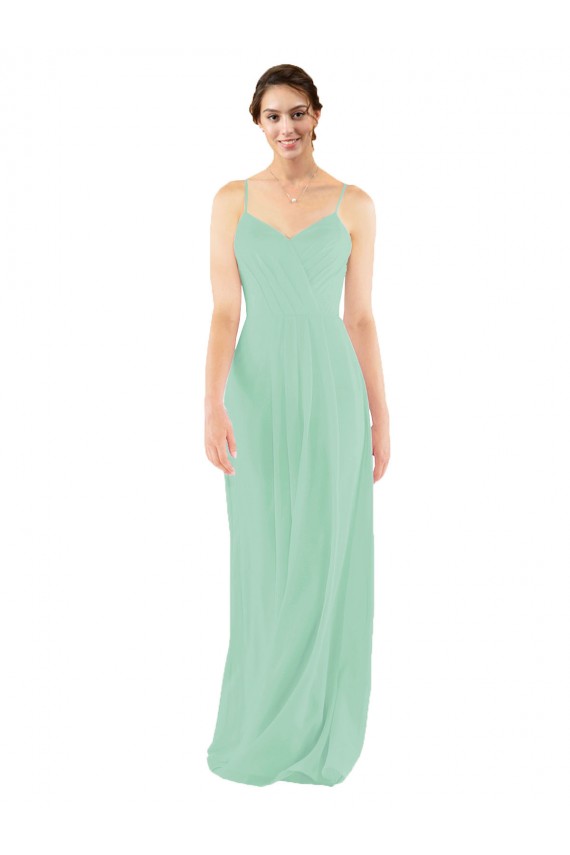 Menthe verte Fourreau Col V Mousseline Longue Robes demoiselle d'honneur